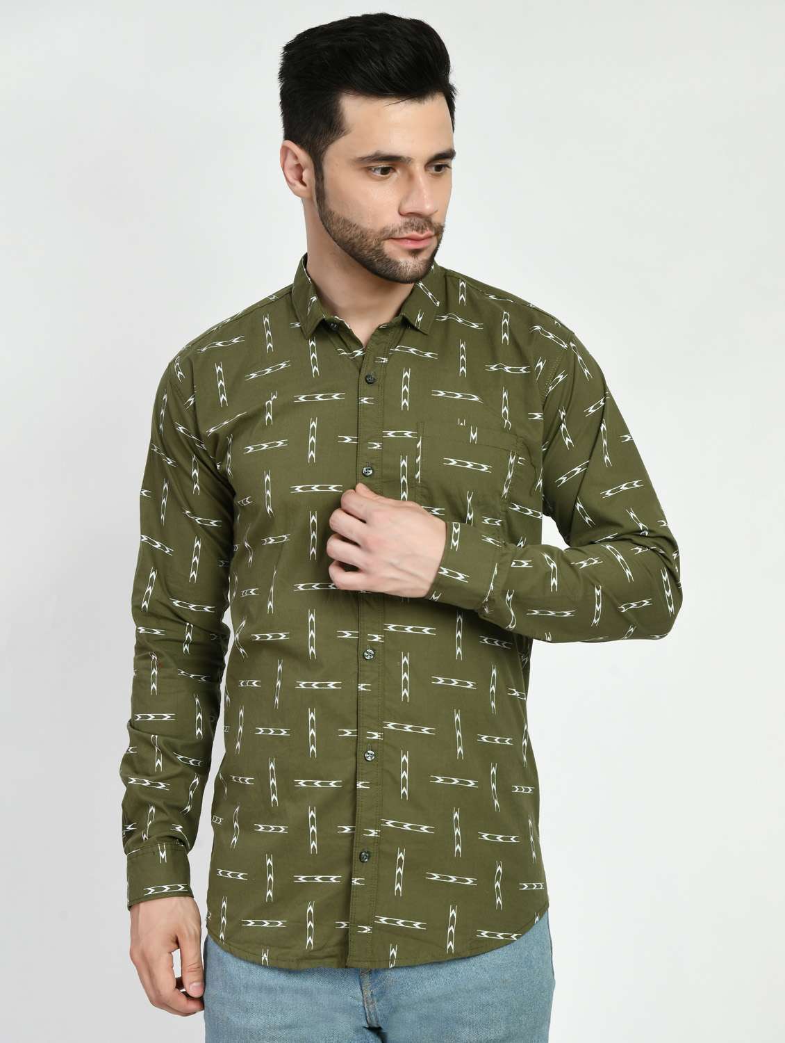 olive green printed casual shirt - 21173842 - Zoom Image - 0