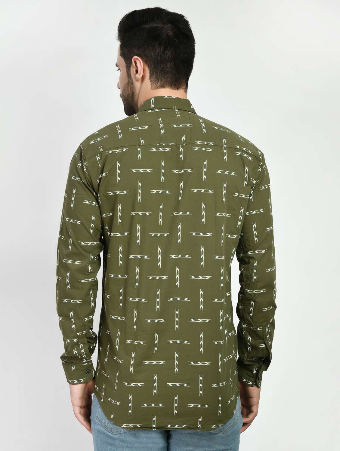 olive green printed casual shirt - 21173842 - Standard Image - 3