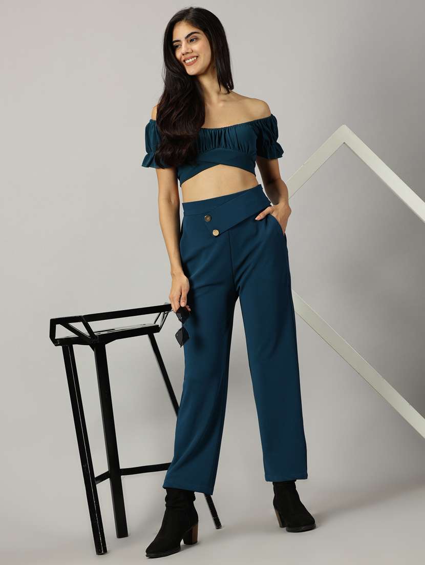 teal blue polyester tailored trouser - 21173896 -  Standard Image - 3