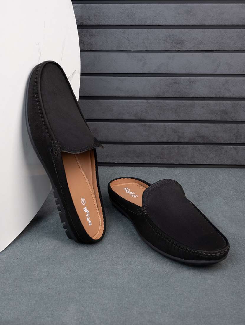 men black solid mules