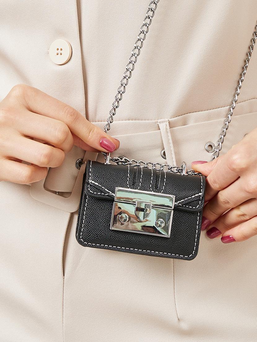 women black leatherette sling bag - 21174683 - Standard Image - 5