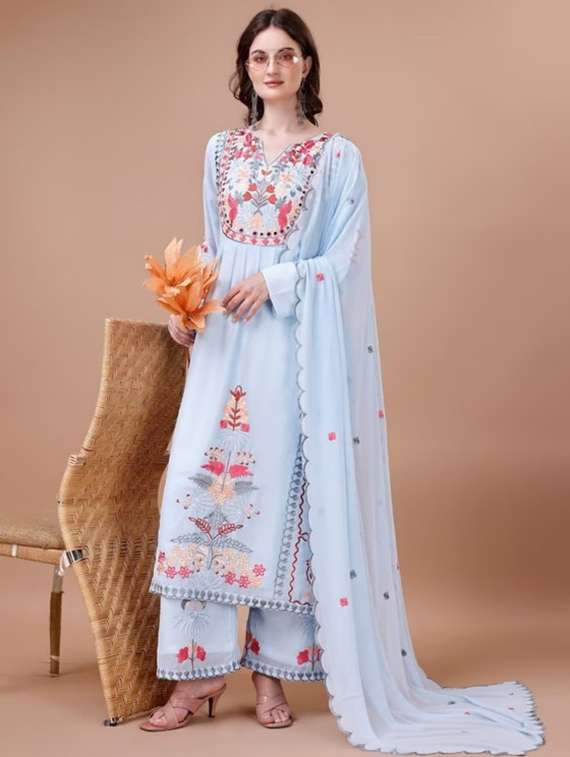 women embroidered suit set with dupatta