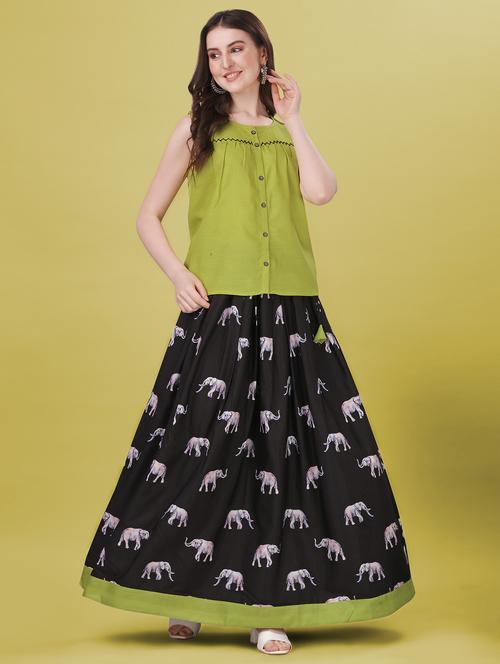 green printed cotton lehenga set - 21174832 - Standard Image - 0