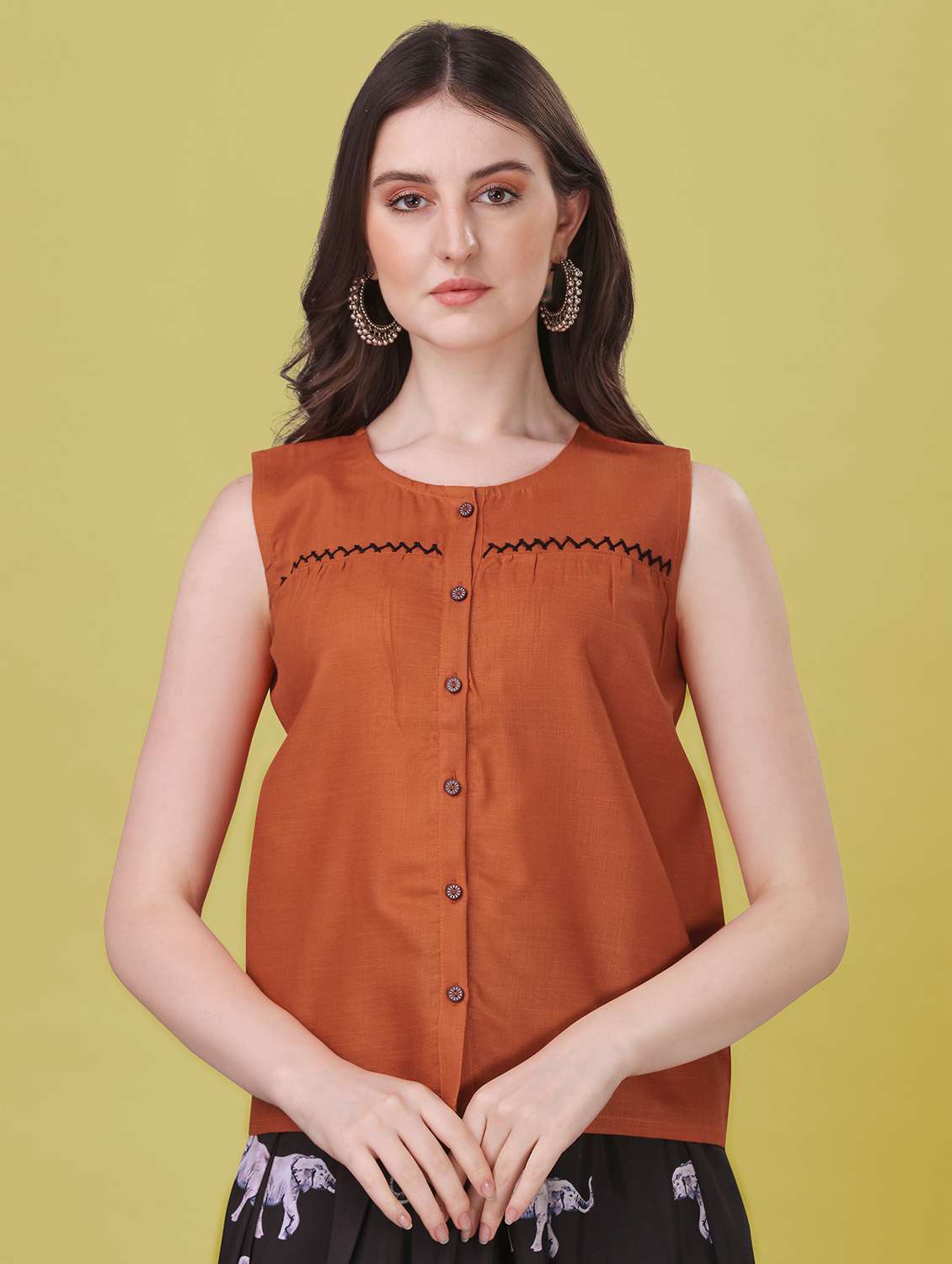 brown printed cotton lehenga set - 21174833 -  Standard Image - 3