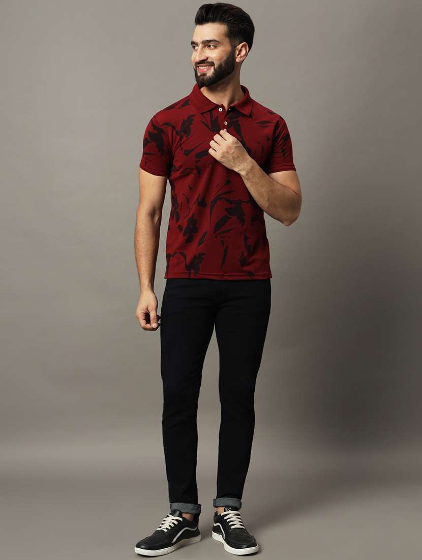 men maroon slim fit floral polo t-shirt - 21176158 -  Standard Image - 3