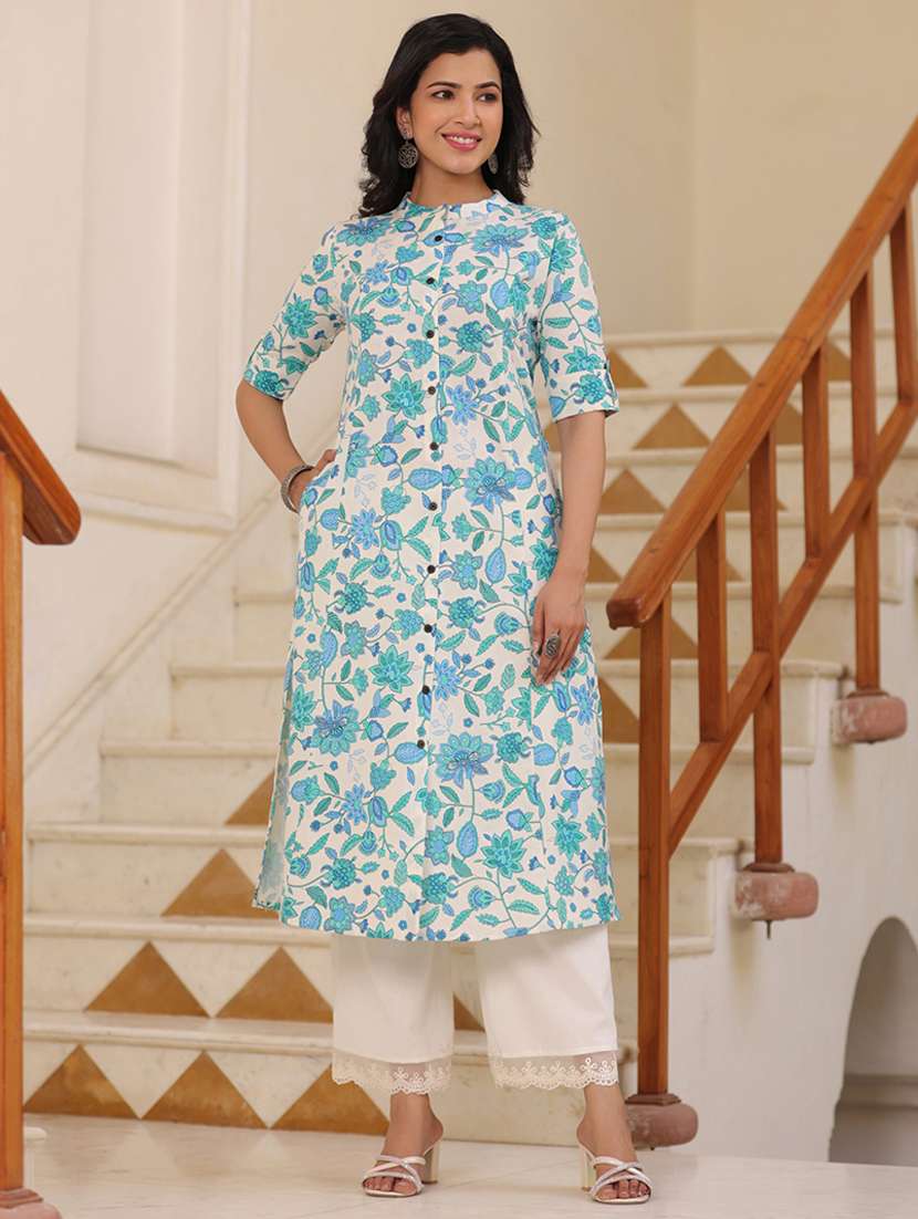 women light blue cotton a-line kurta - 21176171 -  Zoom Image - 0