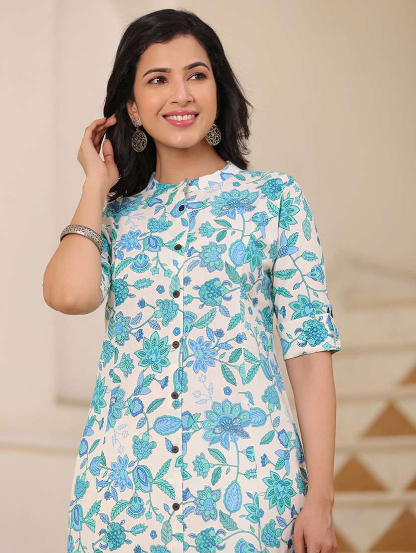 women light blue cotton a-line kurta - 21176171 -  Standard Image - 3