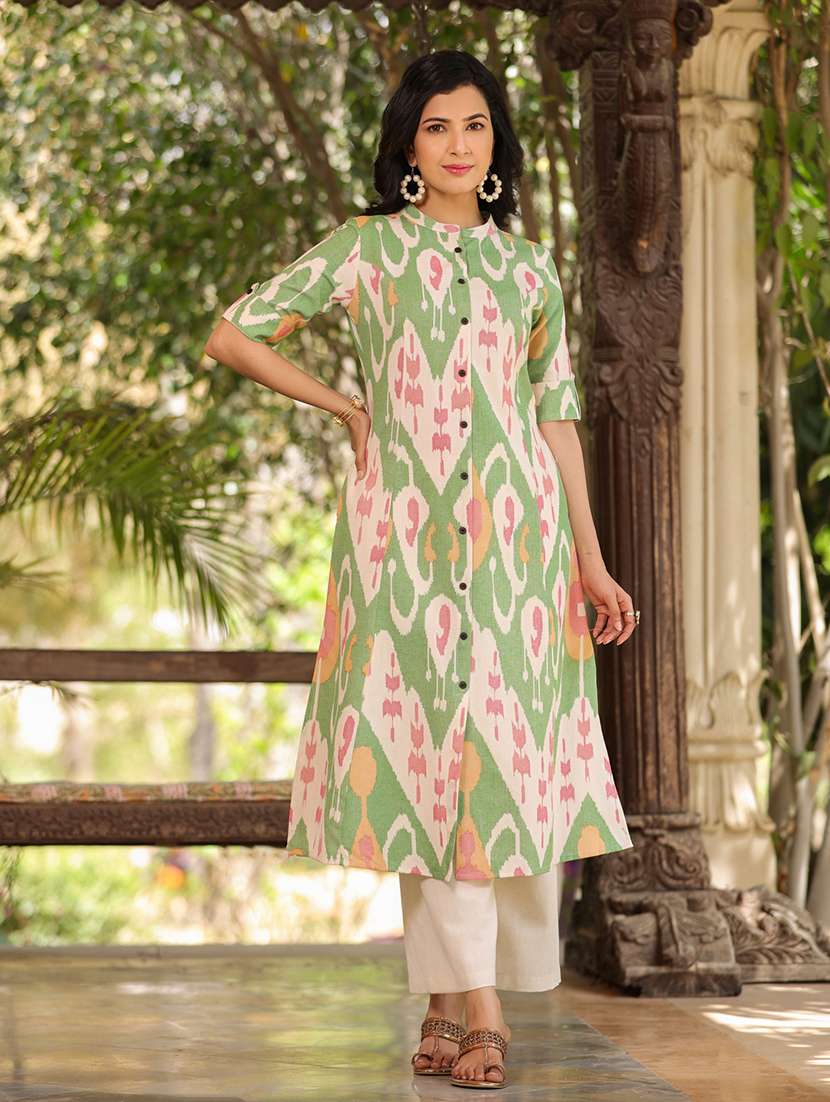 green cotton aline kurta - 21176177 - Standard Image - 3