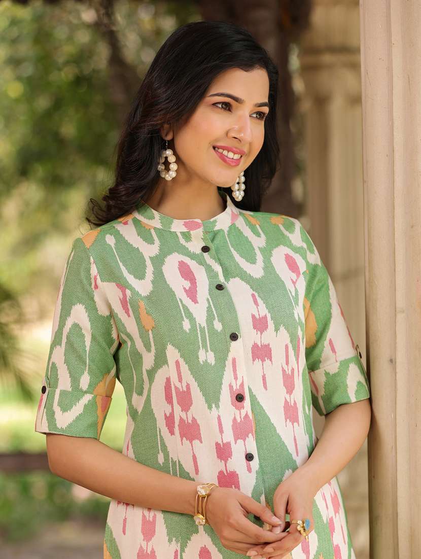 green cotton aline kurta - 21176177 - Standard Image - 5