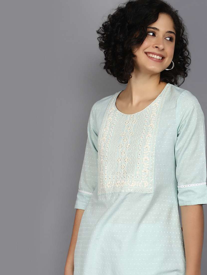women light blue round neck straight kurta - 21176502 -  Standard Image - 3