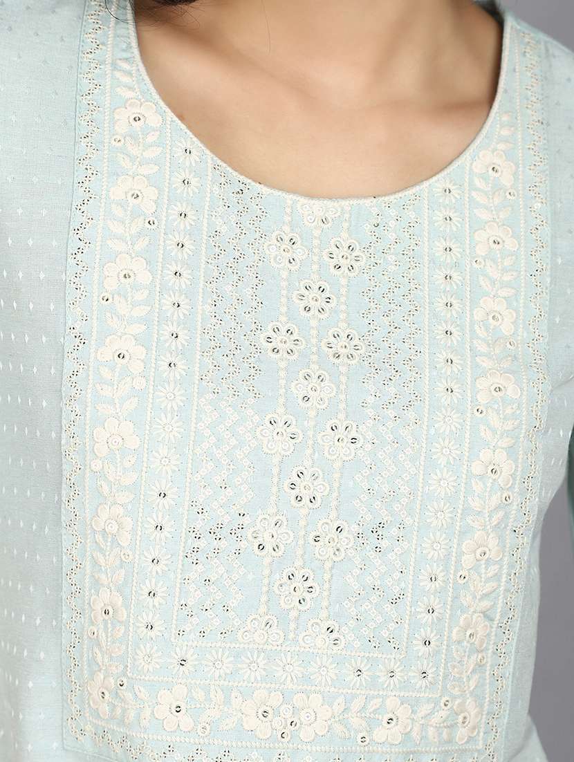 women light blue round neck straight kurta - 21176502 -  Standard Image - 5