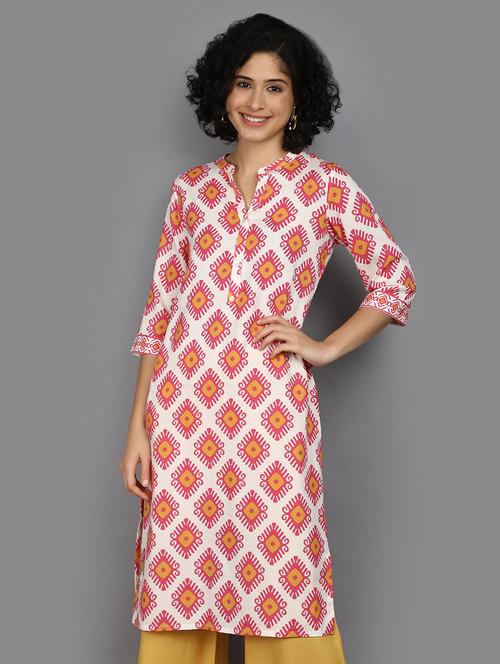 women white mandarin neck straight kurta - 21176506 -  Standard Image - 0