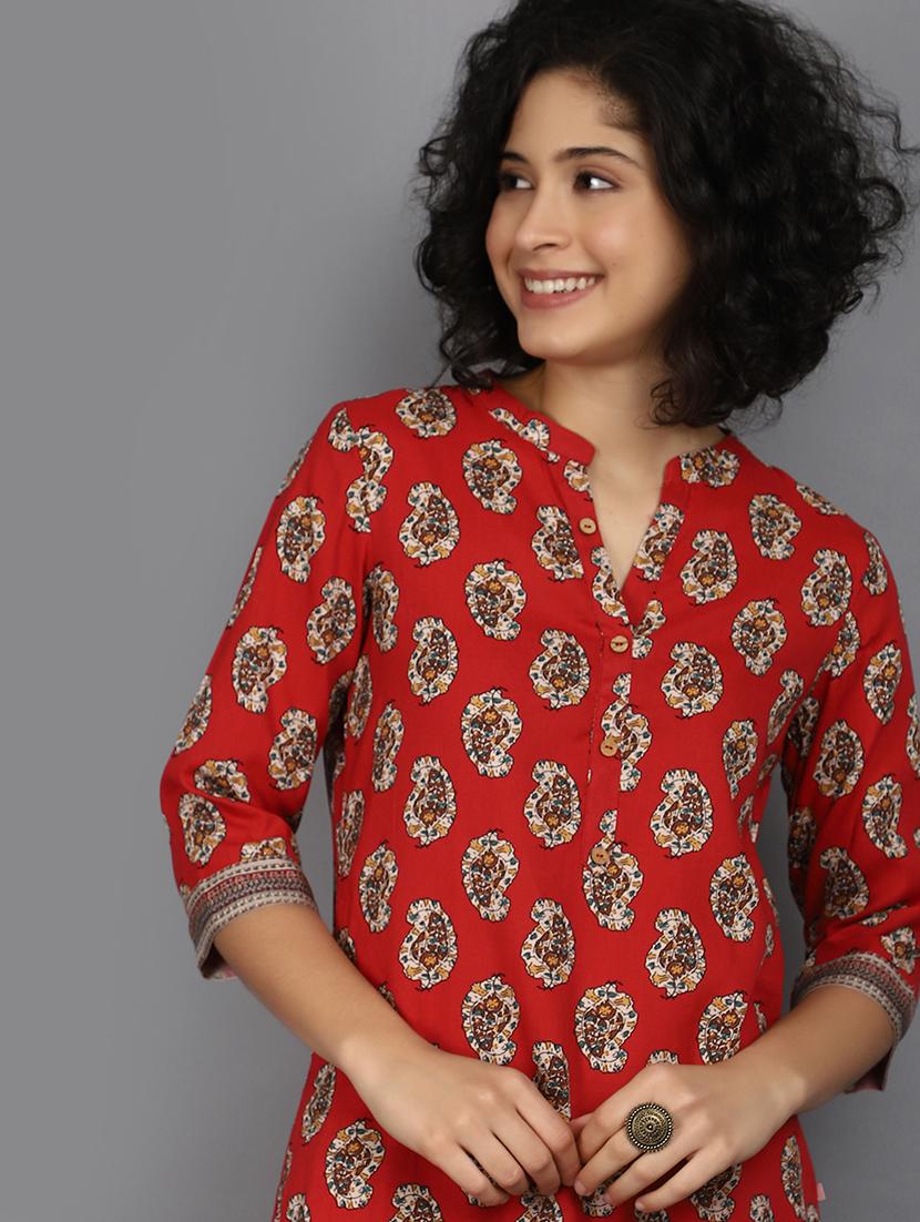 women maroon mandarin neck straight kurta - 21176508 - Standard Image - 3