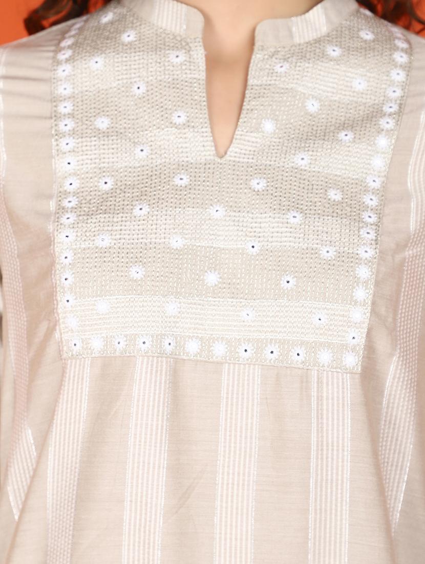 women beige mandarin neck straight kurta - 21176530 - Standard Image - 5