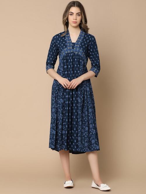 navy blue rayon ethnic dress - 21176532 -  Standard Image - 0