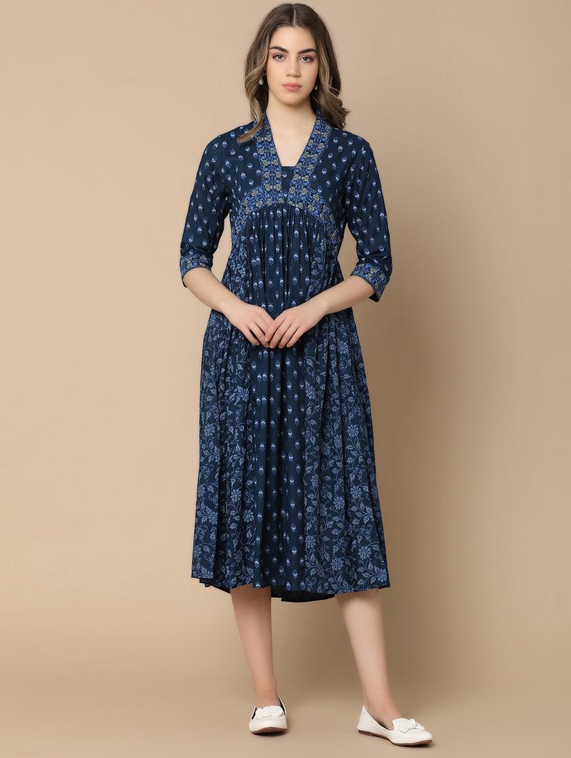 navy blue rayon ethnic dress - 21176532 -  Zoom Image - 0