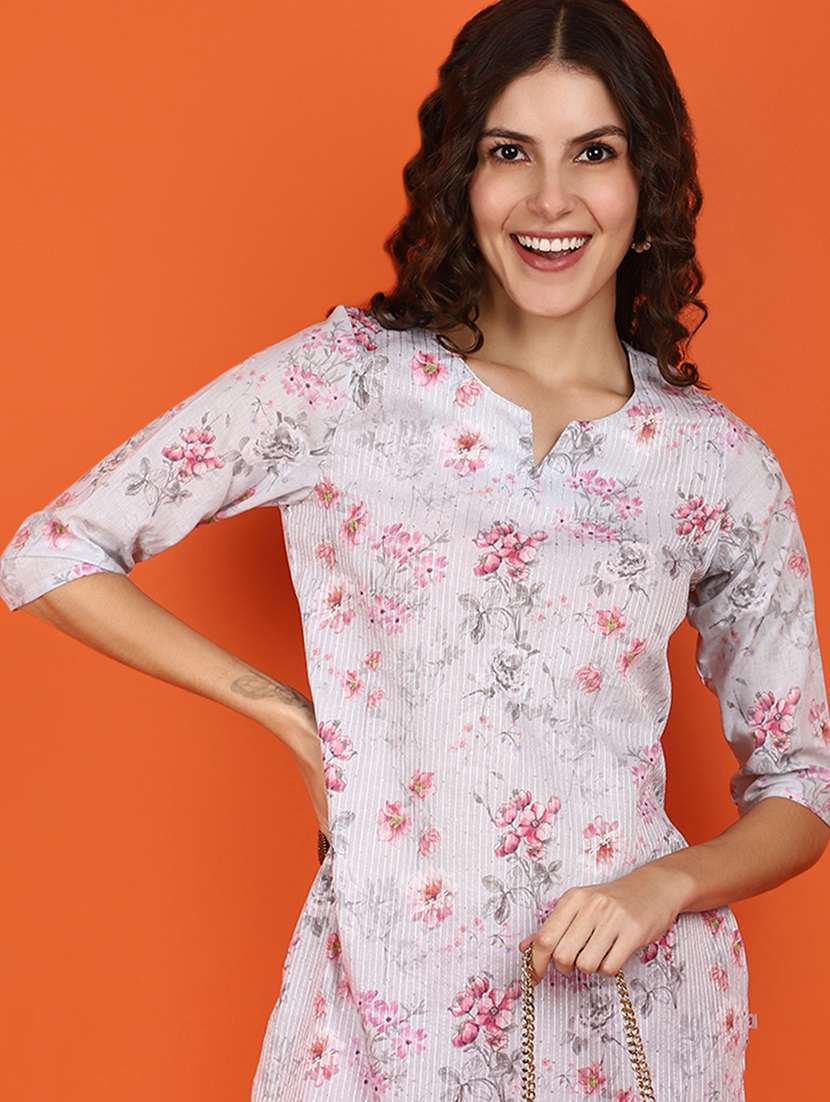 women off-white notch neck straight kurta - 21176535 -  Standard Image - 3