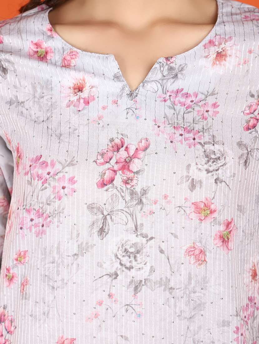 women off-white notch neck straight kurta - 21176535 -  Standard Image - 5