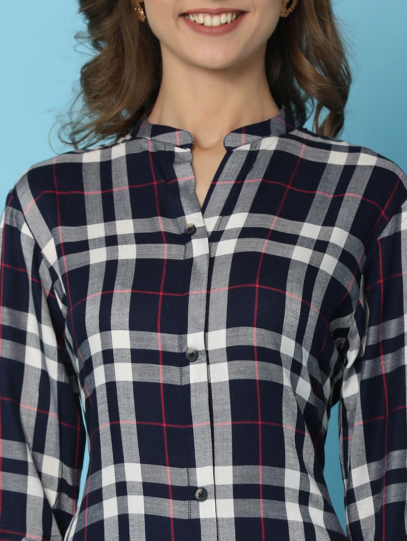 women navy blue mandarin neck a-line kurta - 21176574 - Standard Image - 5
