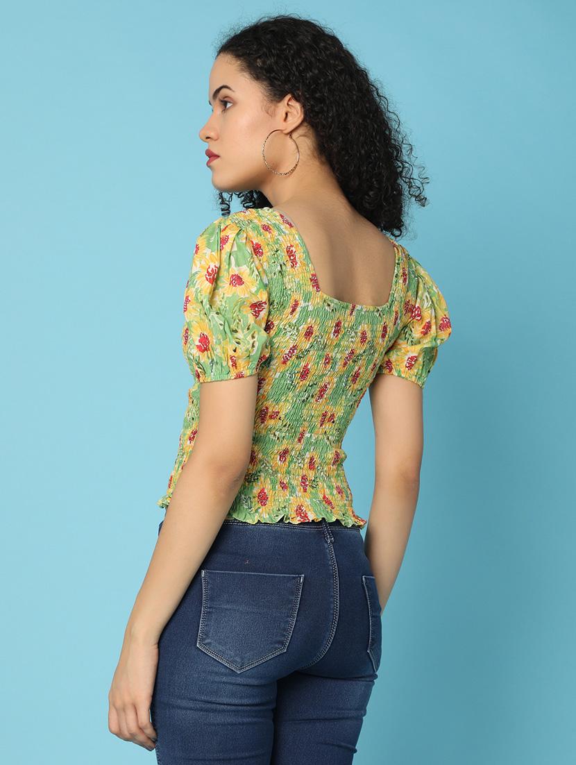 women printed puff sleeves crop top - 21176598 - Standard Image - 3