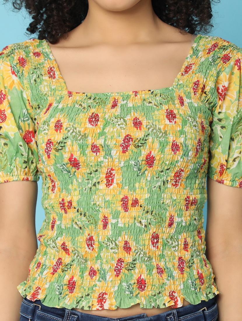 women printed puff sleeves crop top - 21176598 - Standard Image - 5