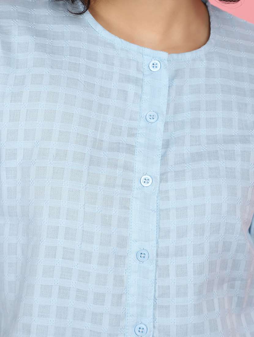 women light blue round neck self design top - 21176604 -  Standard Image - 5