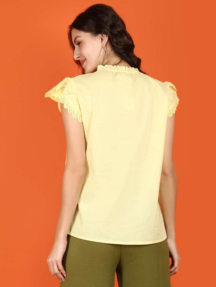 women solid lace detailed top - 21176622 -  Standard Image - 3