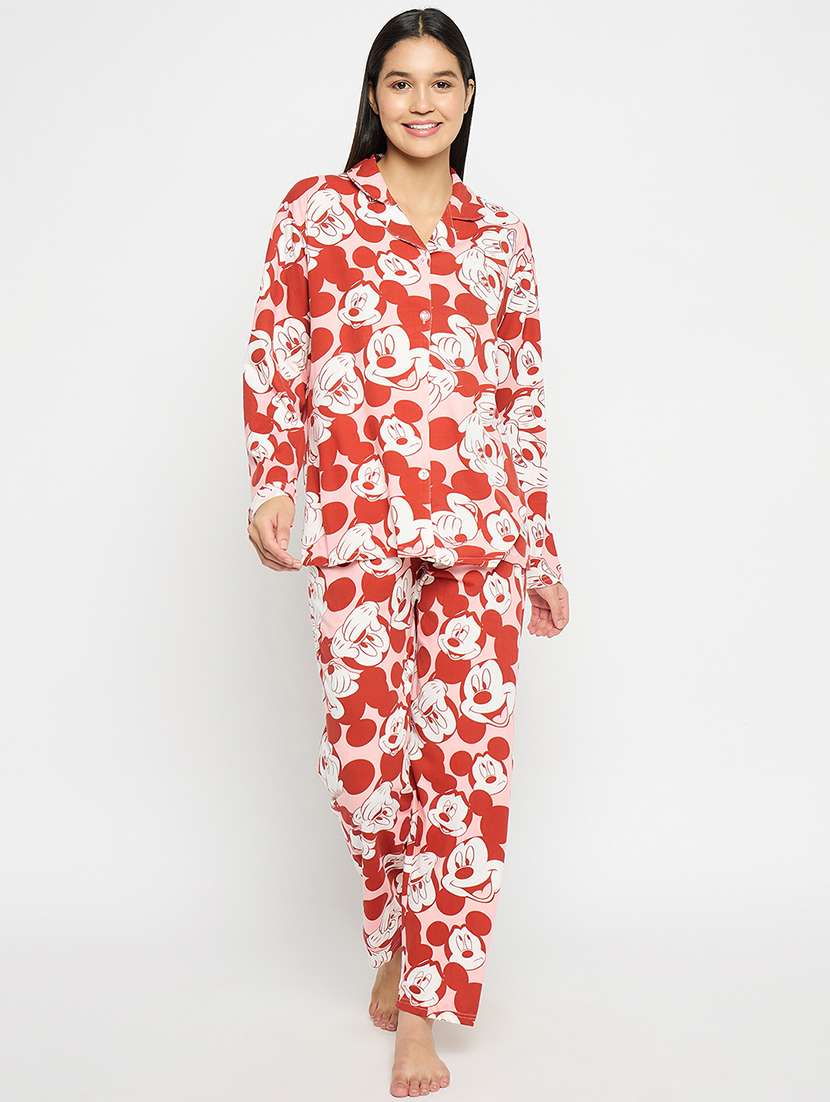 women red printed nightwear pyjama set