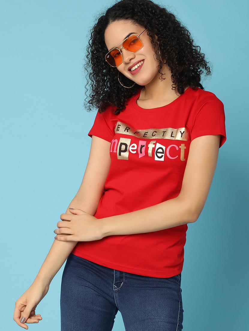 women chest print round neck t-shirt - 21176888 - Standard Image - 3