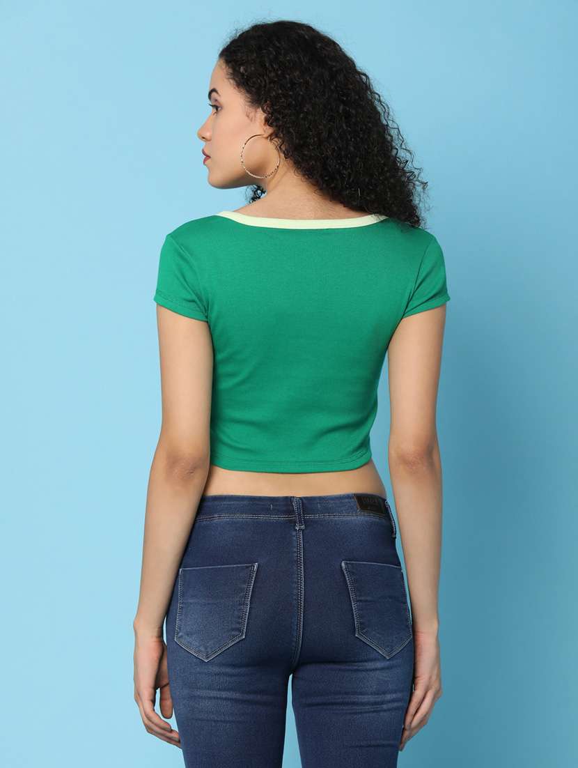 women solid short sleeves crop top - 21176903 -  Standard Image - 3