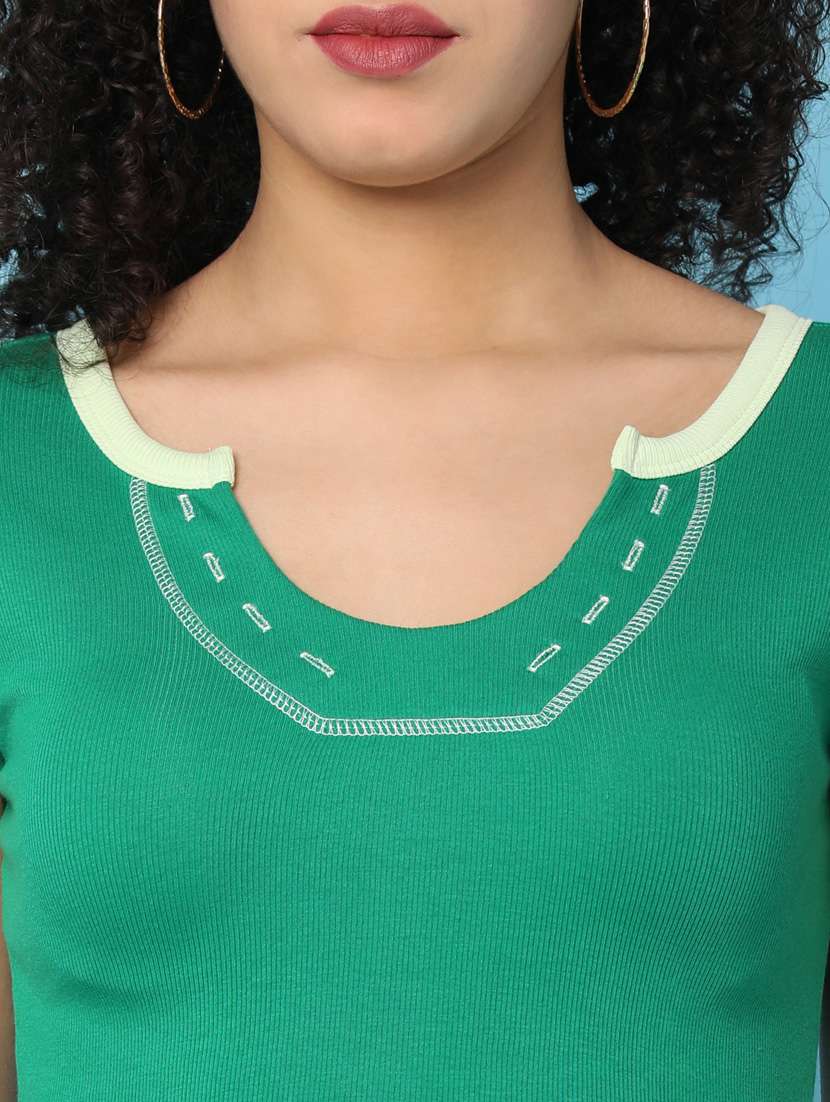 women solid short sleeves crop top - 21176903 -  Standard Image - 5