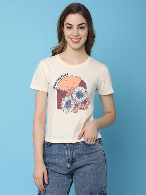 women front print round neck t-shirt - 21176936 -  Standard Image - 0