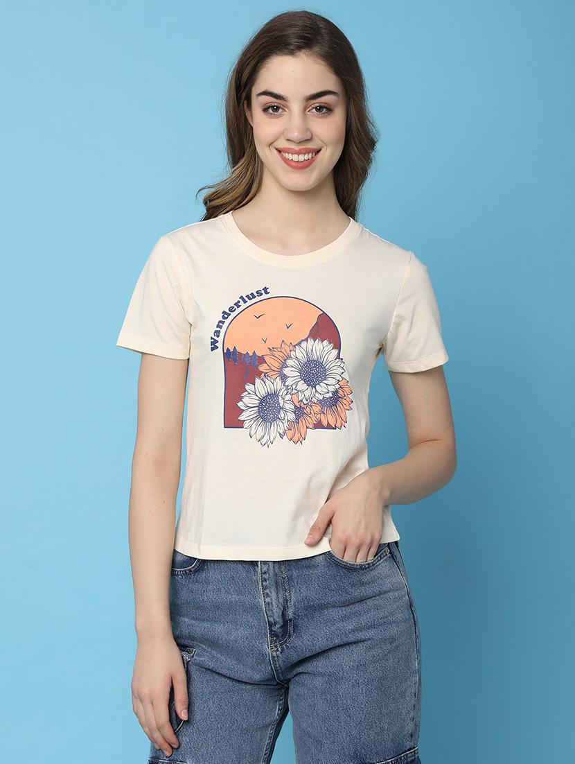 women front print round neck t-shirt - 21176936 -  Zoom Image - 0