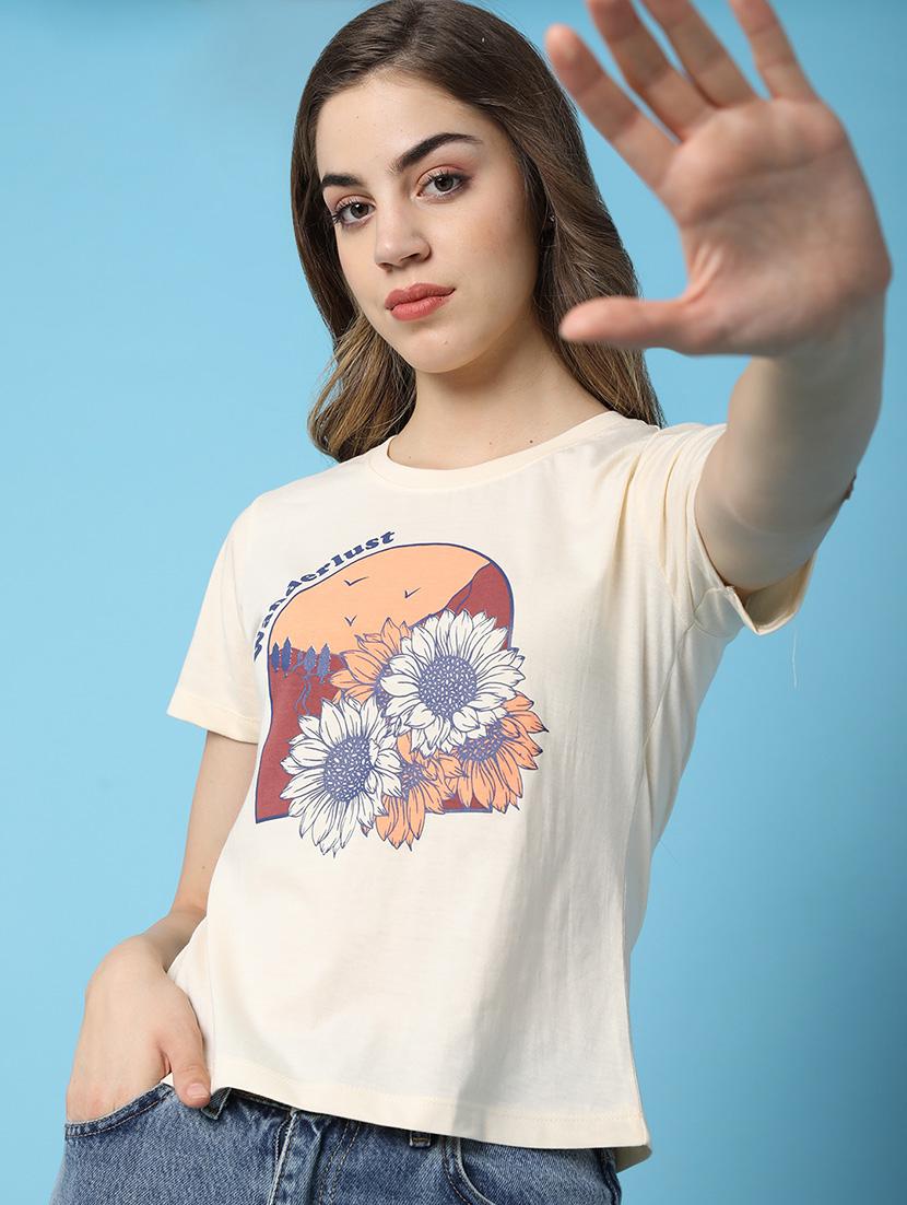 women front print round neck t-shirt - 21176936 - Standard Image - 3
