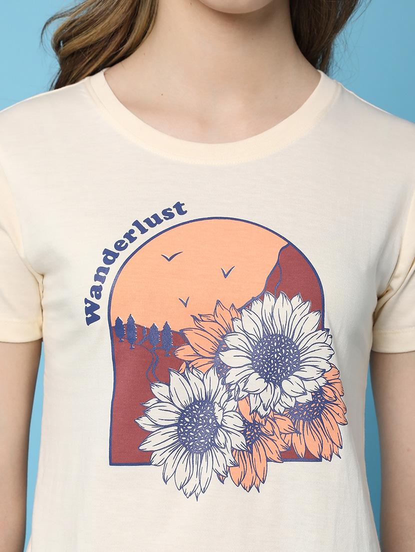 women front print round neck t-shirt - 21176936 - Standard Image - 5