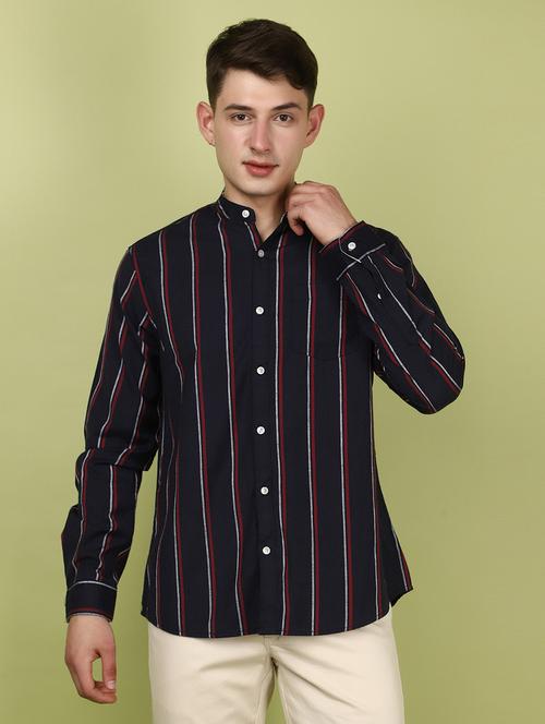 men mandrain collar long sleeves casual shirt - 21177044 - Standard Image - 0