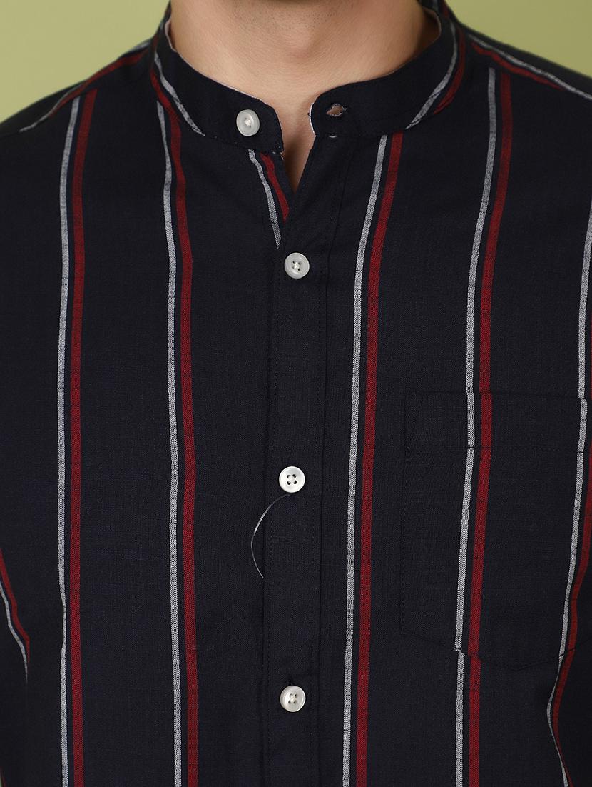 men mandrain collar long sleeves casual shirt - 21177044 - Standard Image - 5