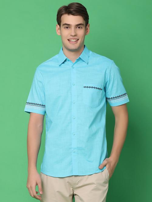 men solid casual shirt with embroidery - 21177094 - Standard Image - 0