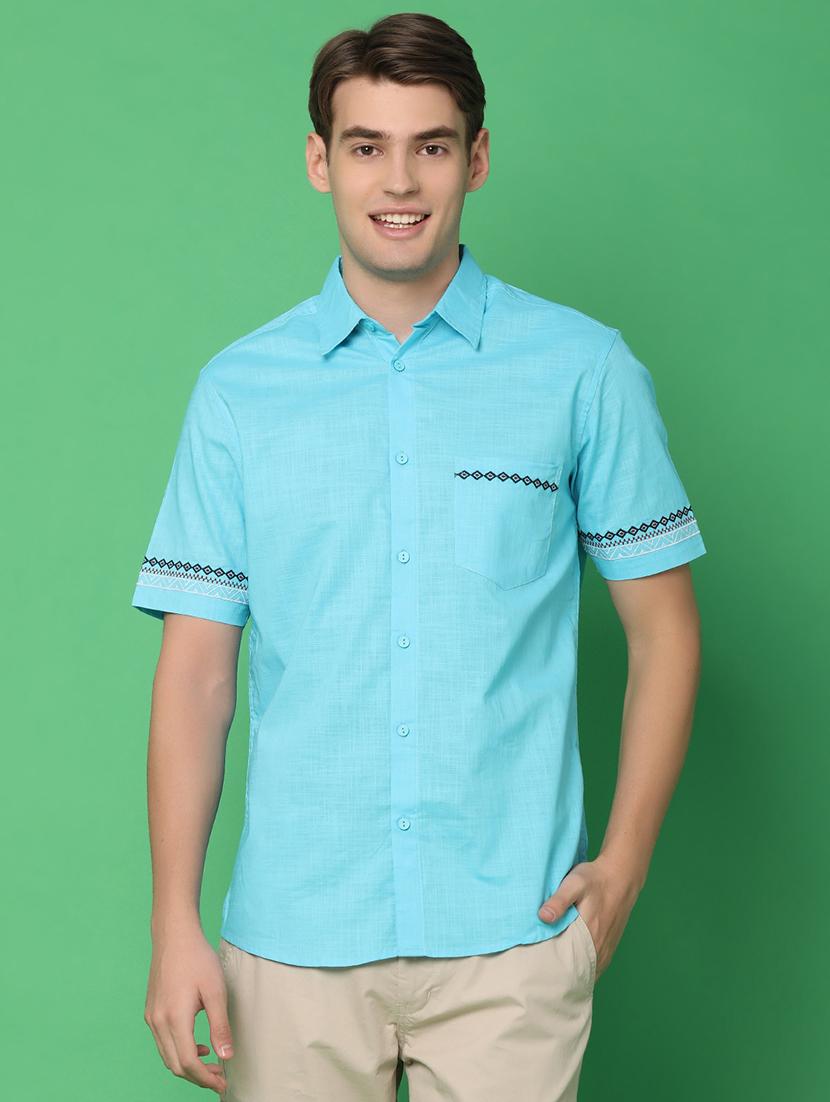 men solid casual shirt with embroidery - 21177094 - Zoom Image - 0