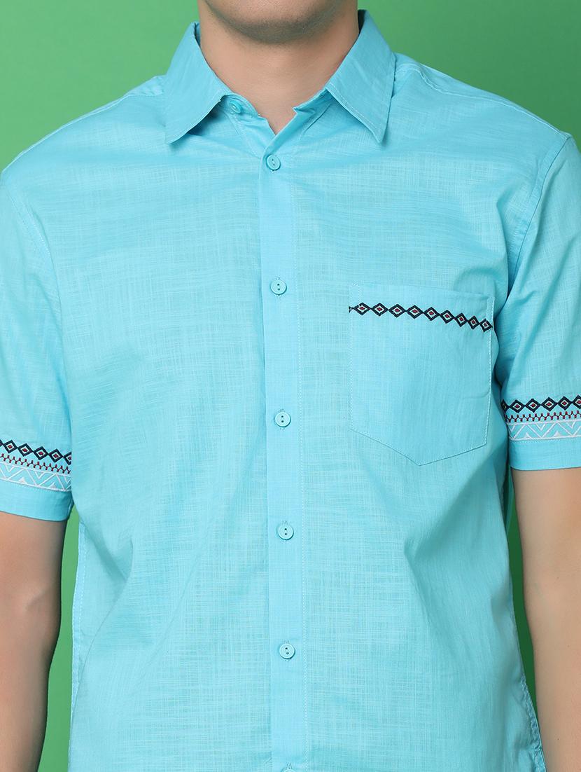 men solid casual shirt with embroidery - 21177094 - Standard Image - 5