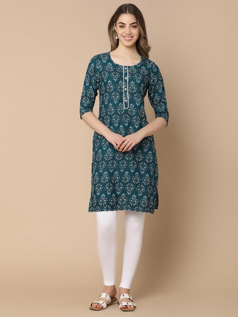 teal rayon straight kurta - 21177352 -  Zoom Image - 0