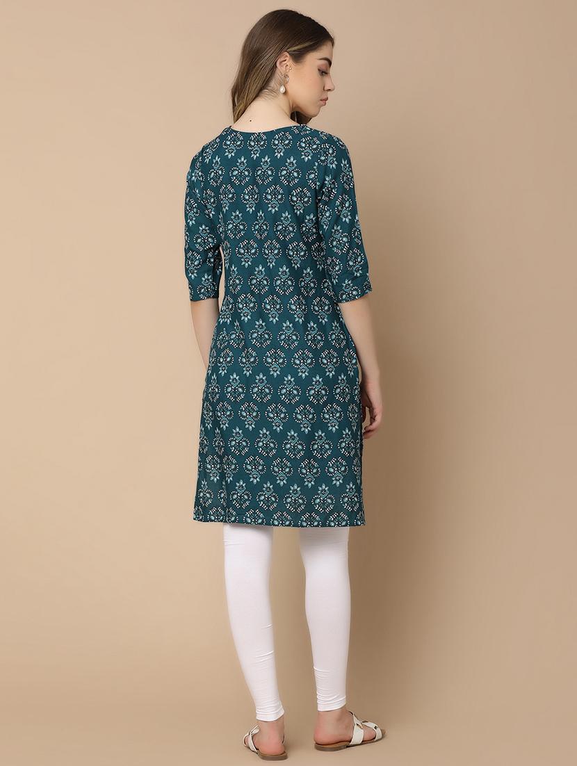 teal rayon straight kurta - 21177352 - Standard Image - 3