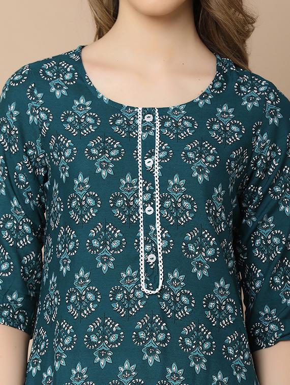 teal rayon straight kurta - 21177352 - Standard Image - 5