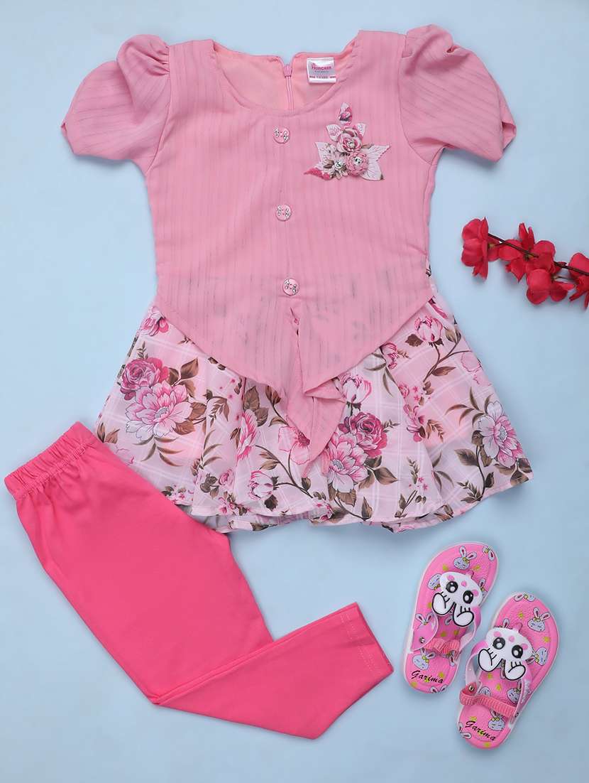 girls pink  printed capri sets