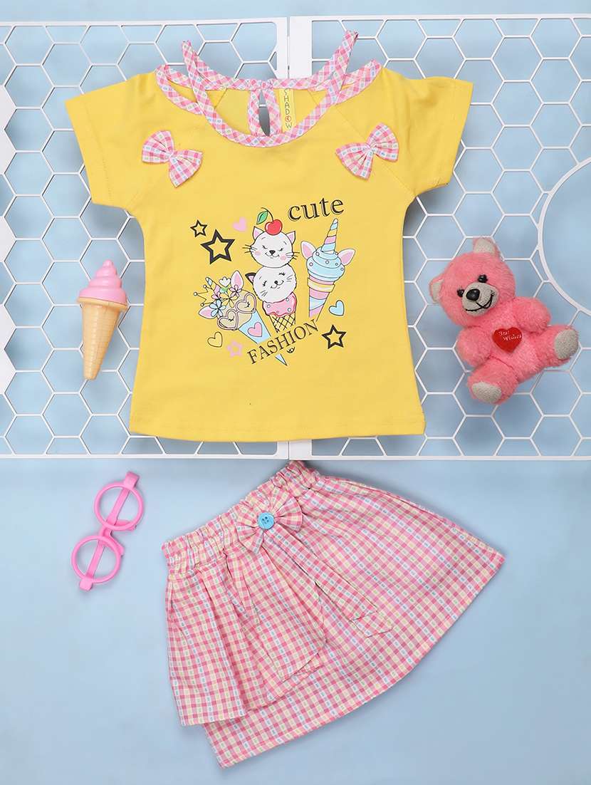 yellow printed top & skirt set