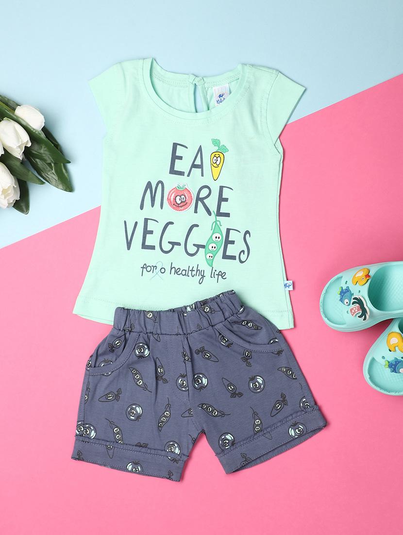 green printed cotton shorts set - 21177574 - Zoom Image - 0