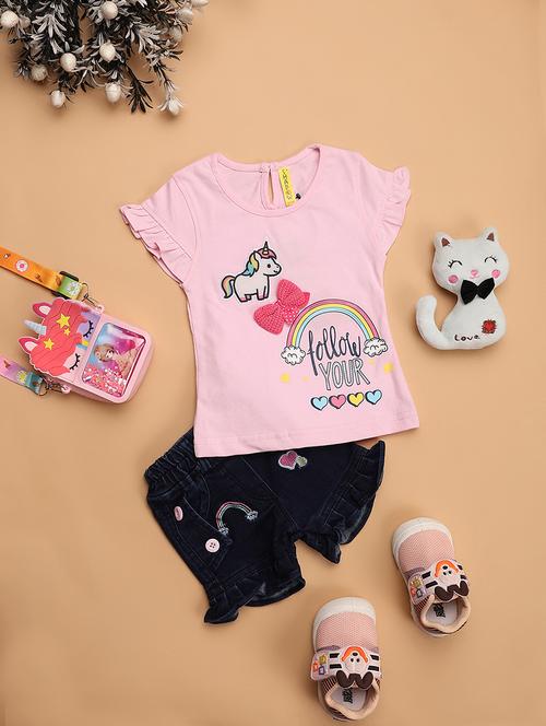 pink printed cotton shorts set - 21177734 - Standard Image - 0