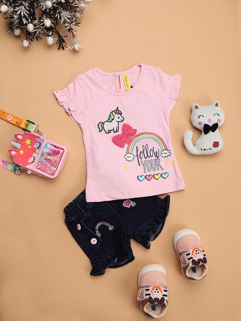 pink printed cotton shorts set - 21177734 - Zoom Image - 0