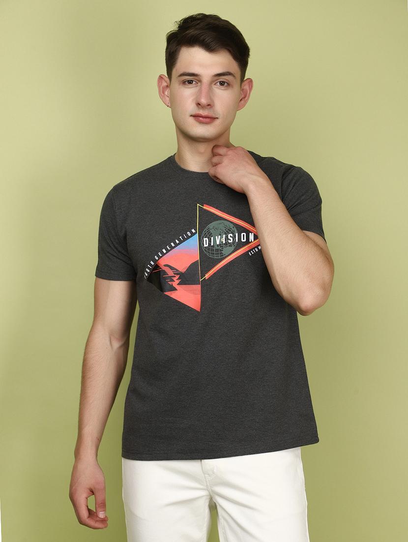 charcoal cotton chest print tshirt - 21177848 - Zoom Image - 0