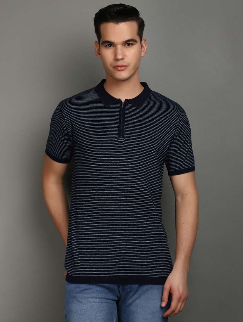 navy blue cotton all over print tshirt